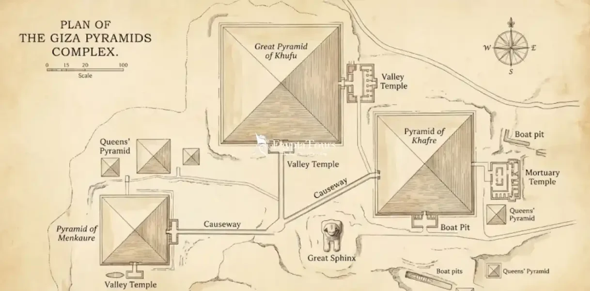 Giza-Pyramids-Complex-design-showing-overall-layout-and-ancient-planning-EgyptaTours