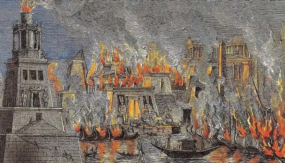 Who burned the Alexandria Library