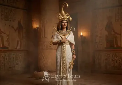 A-Highly-Realistic-Cinematic-Depiction-Of-The-Ancient-Egyptian-Goddess-Serket-Standing-In-A-Dimly-Lit-Stone-Temple