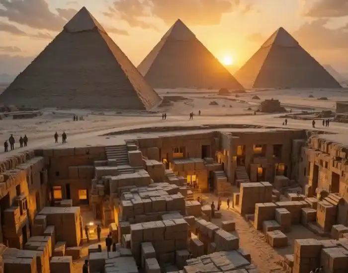 The-Great-Pyramids-Of-Giza-At-Sunset-Overlooking-Ancient-Ruins-EgyptaTours